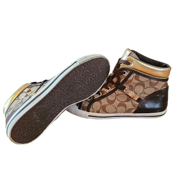 Coach New York Women's  Brown Freesia Lace Up High Top Sneaker Shoes Size 8. - Picture 2 of 16